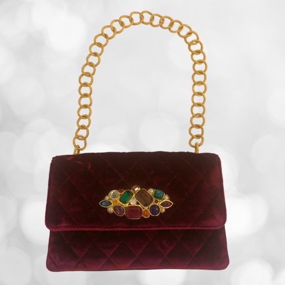 Chanel Bordeaux Vintage Velvet Gripoix Evening Bag - Picture 1 of 16